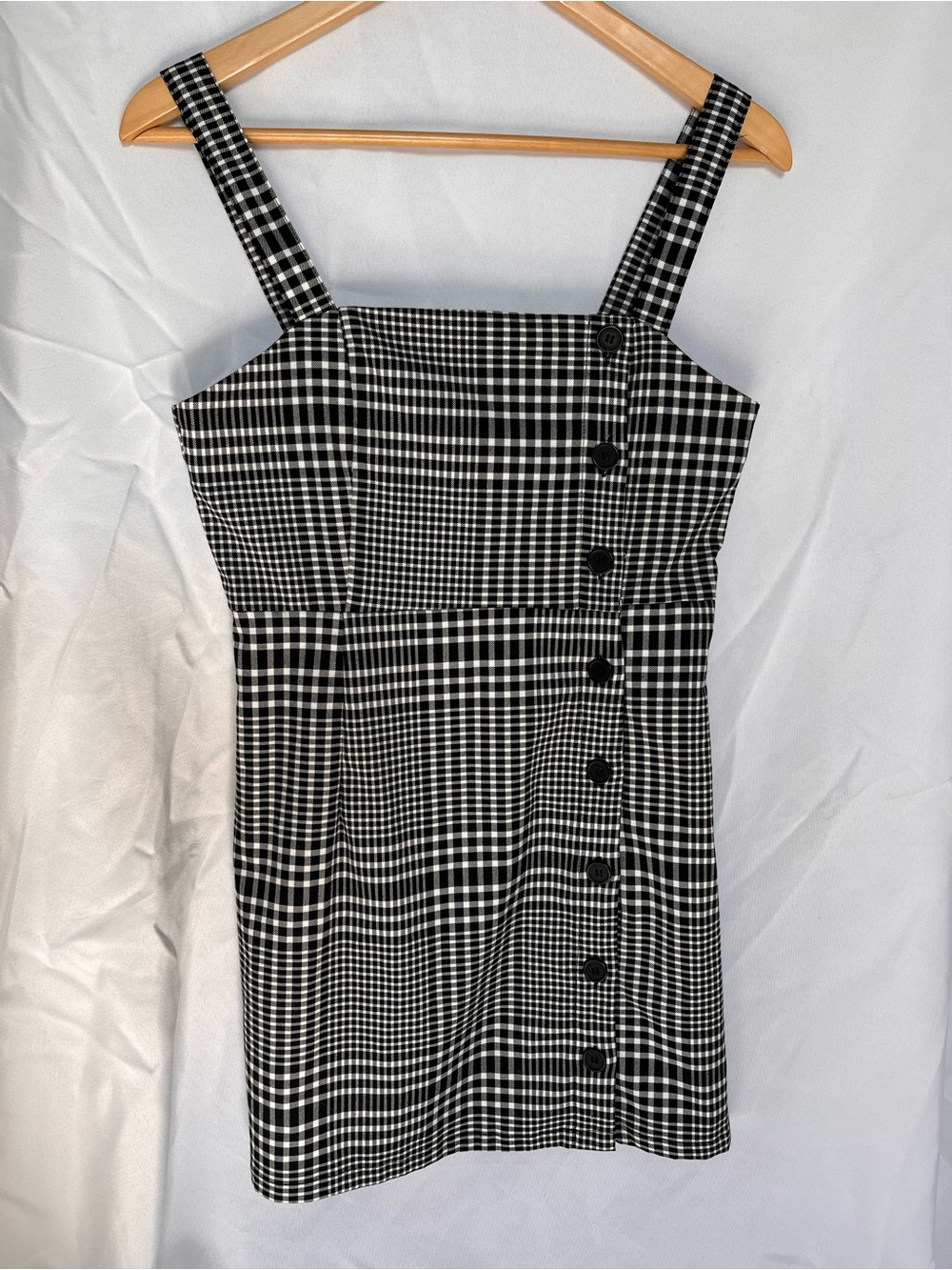H&M Black and White Gingham Button-Front Mini Dress